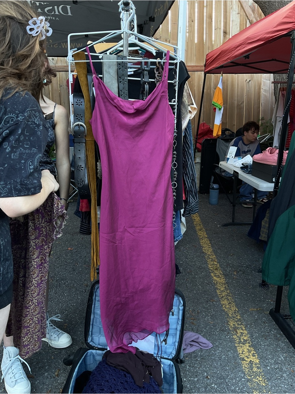 Satin Slip Dress in Magenta - Women's Sleeveless Cowl Neck